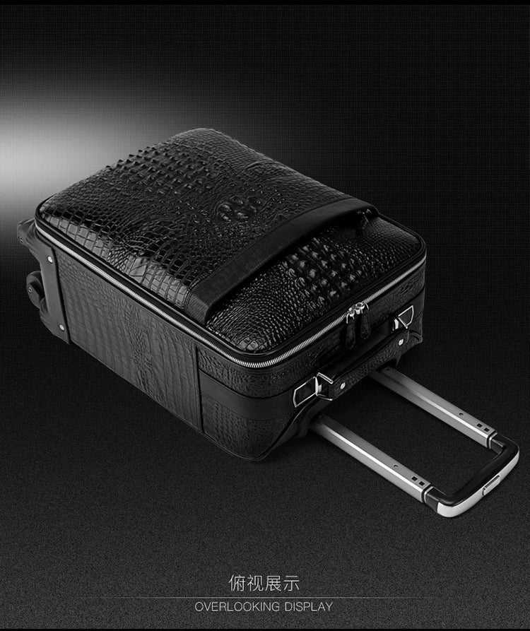 100% Real Leather travel luggage with handbag men head cowhide universal wheel crocodile pattern suitcase 20 inch boarding case