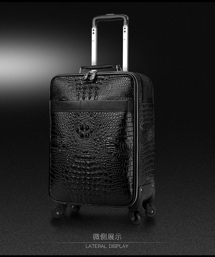 100% Real Leather travel luggage with handbag men head cowhide universal wheel crocodile pattern suitcase 20 inch boarding case
