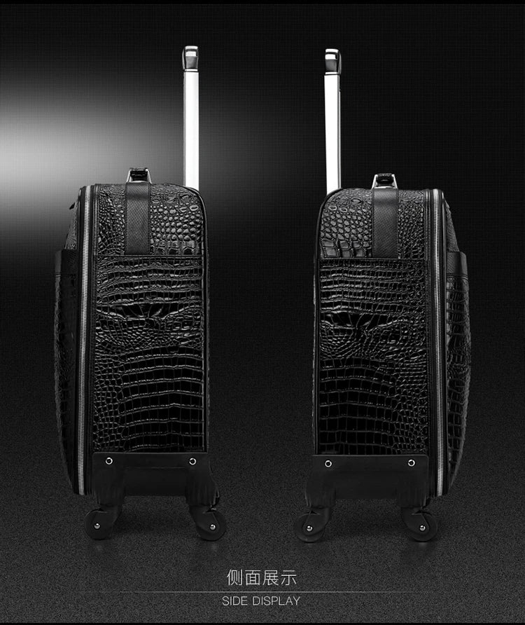 100% Real Leather travel luggage with handbag men head cowhide universal wheel crocodile pattern suitcase 20 inch boarding case
