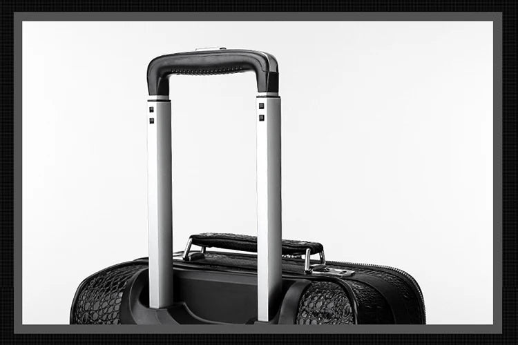 100% Real Leather travel luggage with handbag men head cowhide universal wheel crocodile pattern suitcase 20 inch boarding case