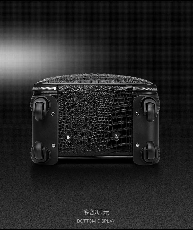100% Real Leather travel luggage with handbag men head cowhide universal wheel crocodile pattern suitcase 20 inch boarding case