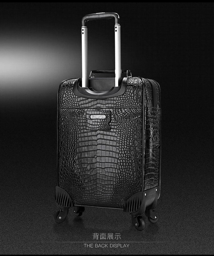 100% Real Leather travel luggage with handbag men head cowhide universal wheel crocodile pattern suitcase 20 inch boarding case