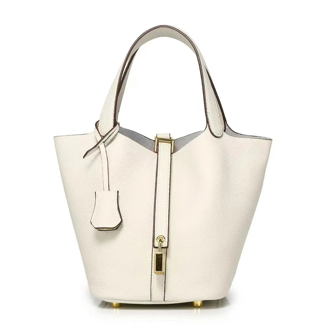 New Leather Luxury Handbag, High-end Soft Leather Bucket Bag, Cowhide Portable Gift Bag, Commuting Versatile Women's Bag