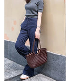 Genuine Leather Handwoven Tote Bag Women's Fashion Shopping Bag Large Capacity Shoulder Bag Luxury Design  Vegetable Basket