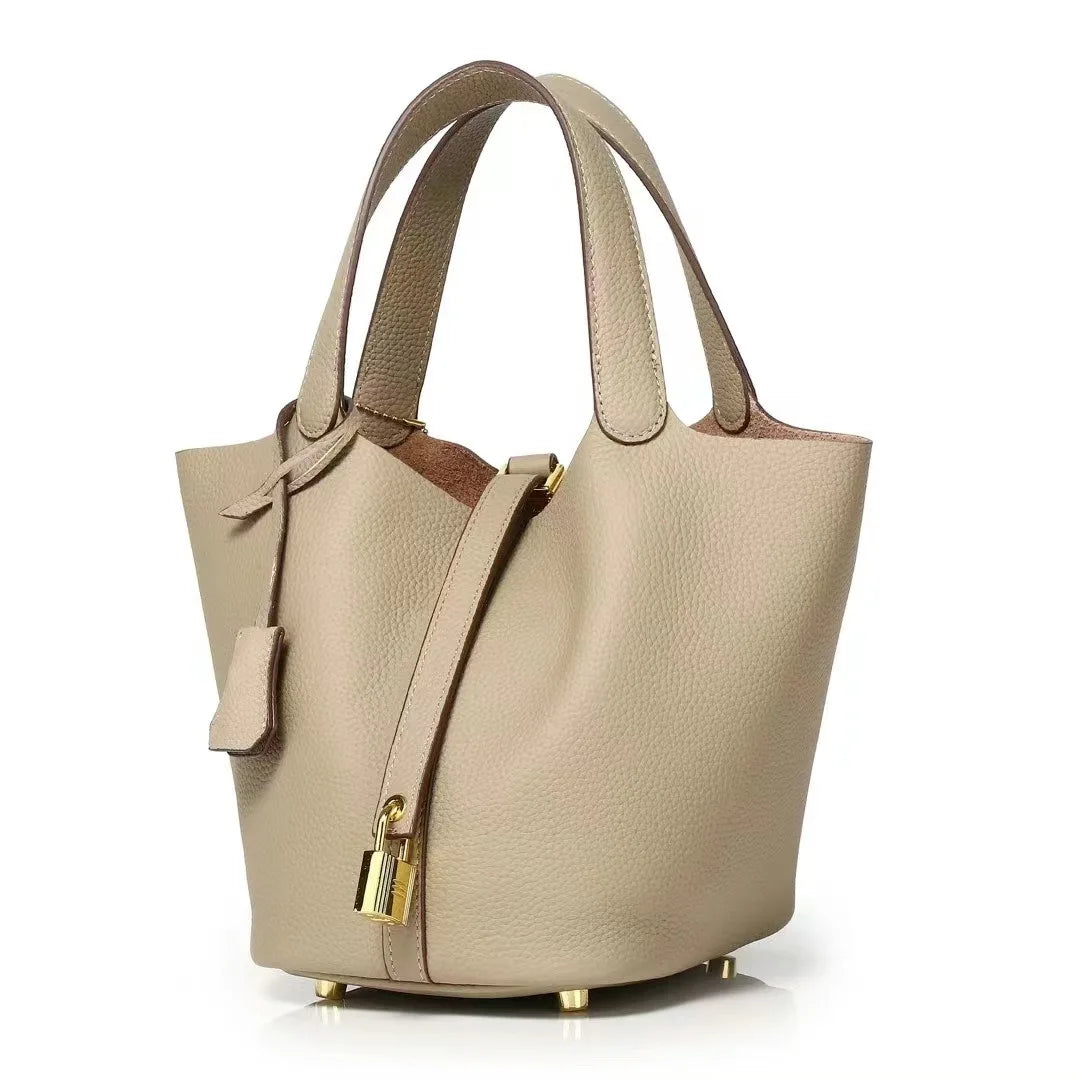 New Leather Luxury Handbag, High-end Soft Leather Bucket Bag, Cowhide Portable Gift Bag, Commuting Versatile Women's Bag