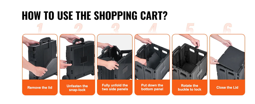 SucceBuy Foldable Utility Shopping Cart Folding Portable Crate Handcart with Telescope Handle Wheels for Travel Office Garden
