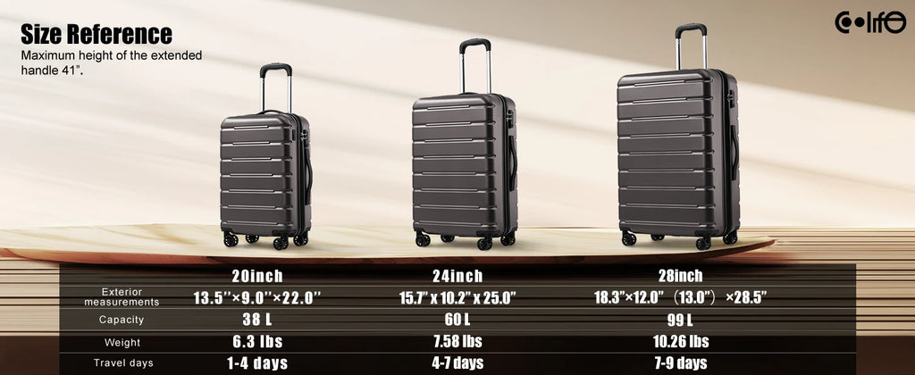 Coolife Luggage 3 Piece Set Suitcase Spinner ABS+PC Hardshell Lightweight TSA Lock USB Port, 20in 24in 28in Carry on Expanda