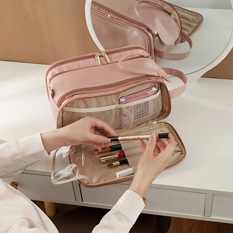 Women's Multi-Functional Makeup Pouch - Large Capacity Portable Cosmetic Organizer, PU Material, Odorless