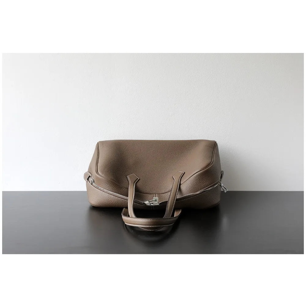 Premium First Layer Cowhide Boston Genuine Leather Women's Bag Simple Large Capacity Bowling Armpit Bag Portable Messenger Bag