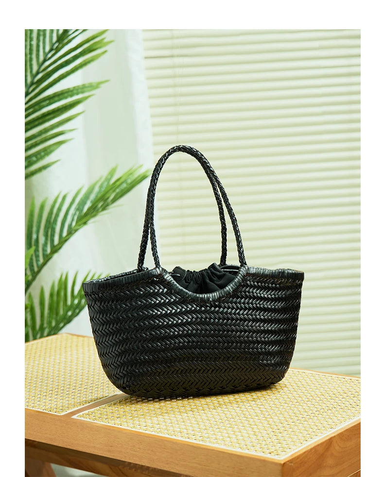 Genuine Leather Handwoven Tote Bag Women's Fashion Shopping Bag Large Capacity Shoulder Bag Luxury Design  Vegetable Basket