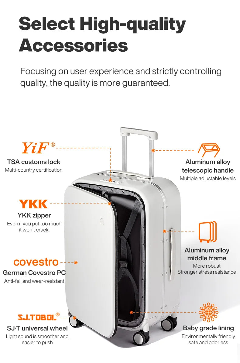 Mixi New PC Aluminum Frame Suitcase Front Opening Rolling Travel Luggage 20 Inch Carry-On 24 26 Inch M9291