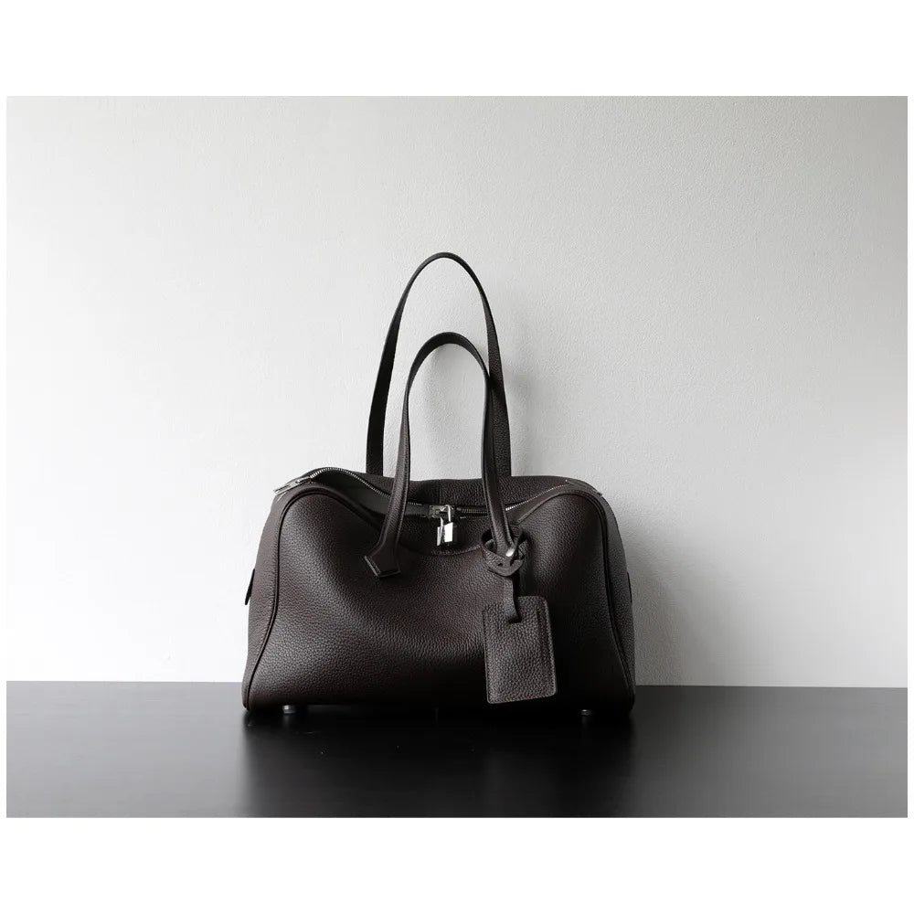 Premium First Layer Cowhide Boston Genuine Leather Women's Bag Simple Large Capacity Bowling Armpit Bag Portable Messenger Bag