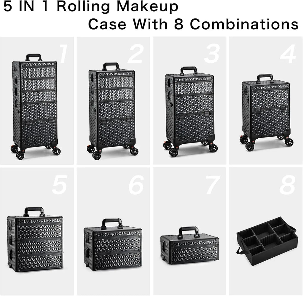 Professional Makeup Train Case on Wheels, Extra Large Cosmetic Case  Rolling Makeup Case Trolley Makeup Organizer with Wheels