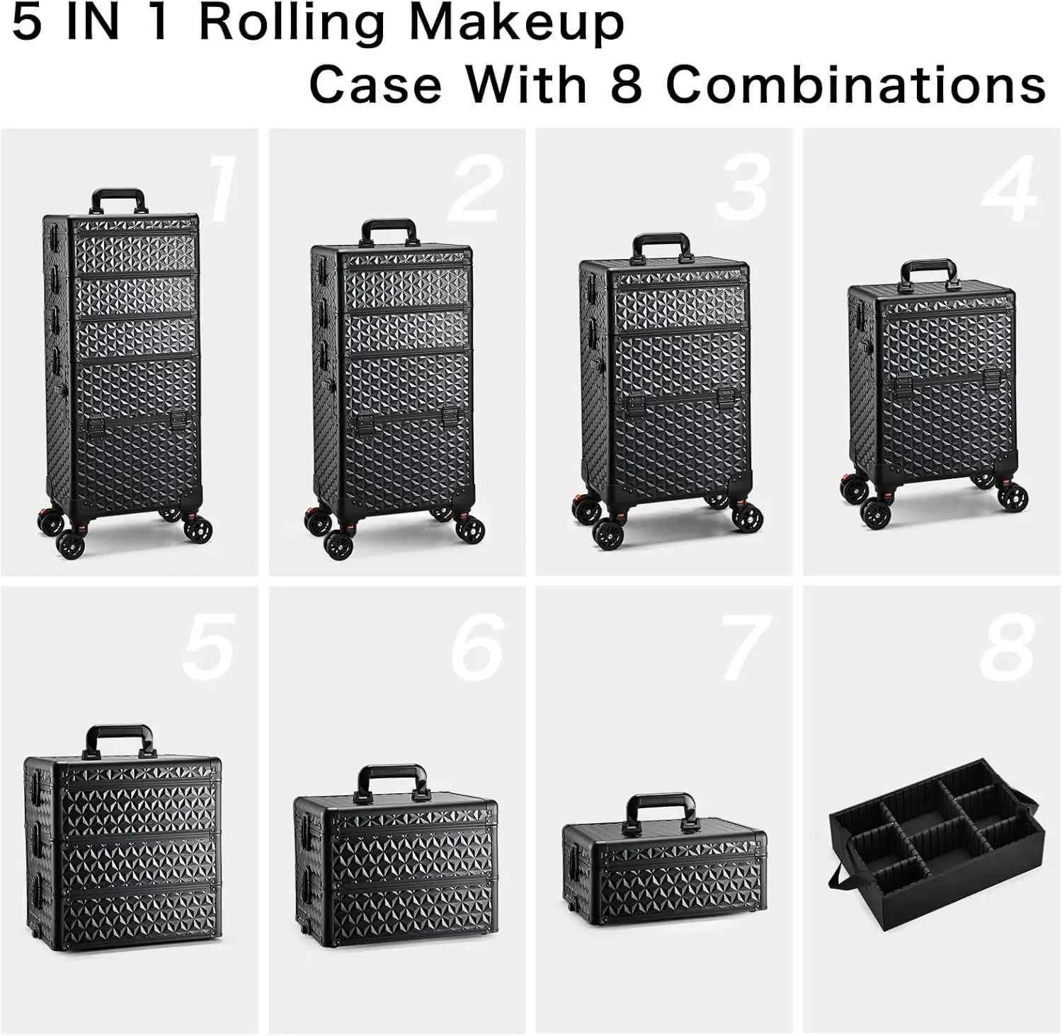Professional Makeup Train Case on Wheels, Extra Large Cosmetic Case  Rolling Makeup Case Trolley Makeup Organizer with Wheels