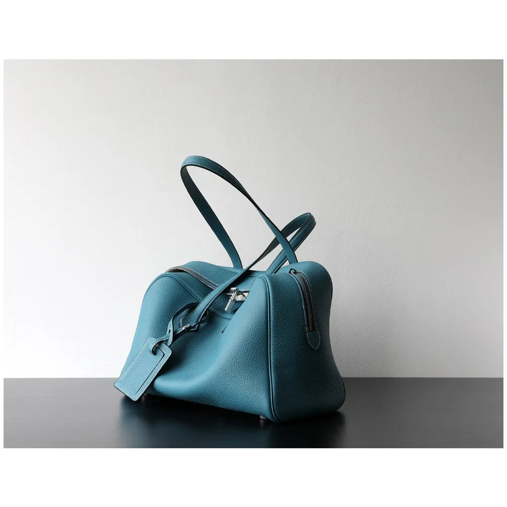 Premium First Layer Cowhide Boston Genuine Leather Women's Bag Simple Large Capacity Bowling Armpit Bag Portable Messenger Bag