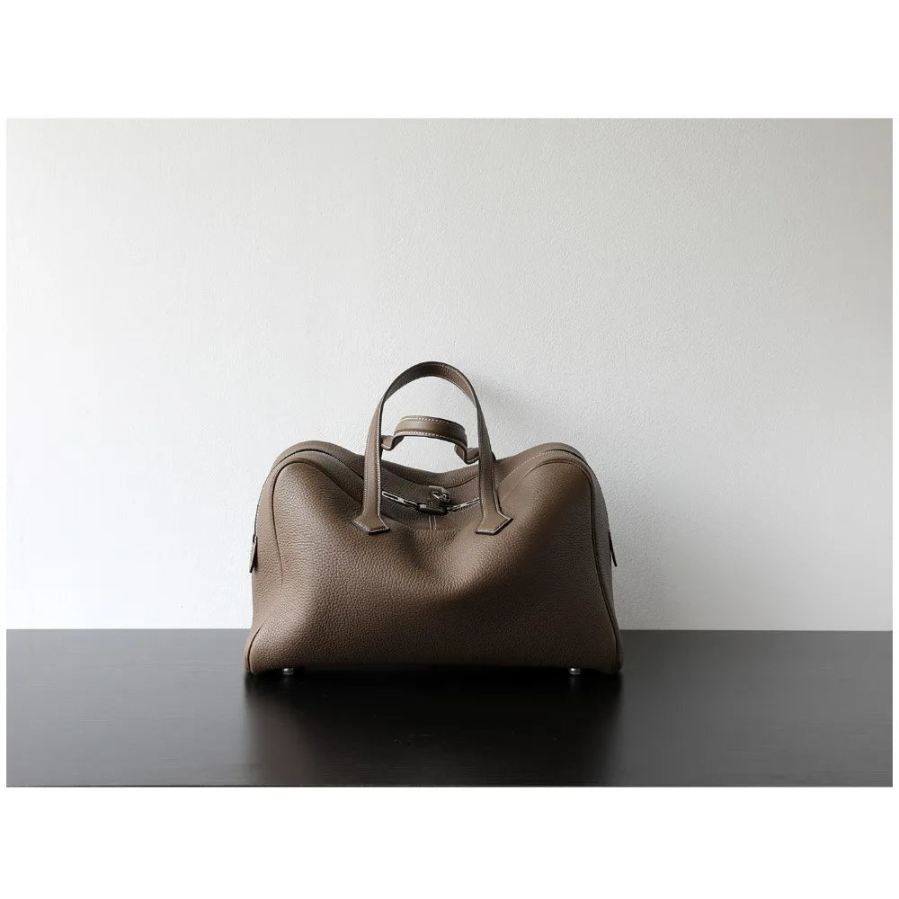 Premium First Layer Cowhide Boston Genuine Leather Women's Bag Simple Large Capacity Bowling Armpit Bag Portable Messenger Bag