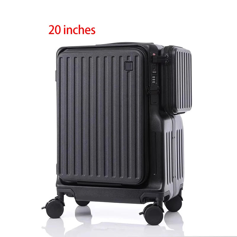 20 Inch Multi Functional Dual Opening Suitcase PC Luggage with USB Port Phone Holder Brake Wheels Travel Luggage for Men Women