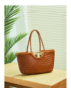 Genuine Leather Handwoven Tote Bag Women's Fashion Shopping Bag Large Capacity Shoulder Bag Luxury Design  Vegetable Basket