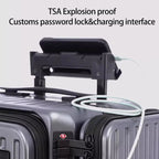 20 Inch Multi Functional Dual Opening Suitcase PC Luggage with USB Port Phone Holder Brake Wheels Travel Luggage for Men Women