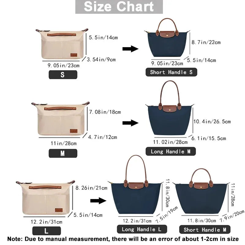Lipstick Toner Nylon Insert Organizer Bag for Longchamp LE PLIAGE Bag Luxury Handbags Travel Inner Purse Portable Makeup Bags