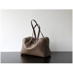 Premium First Layer Cowhide Boston Genuine Leather Women's Bag Simple Large Capacity Bowling Armpit Bag Portable Messenger Bag