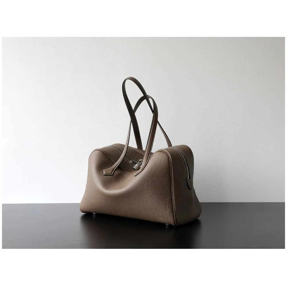 Premium First Layer Cowhide Boston Genuine Leather Women's Bag Simple Large Capacity Bowling Armpit Bag Portable Messenger Bag