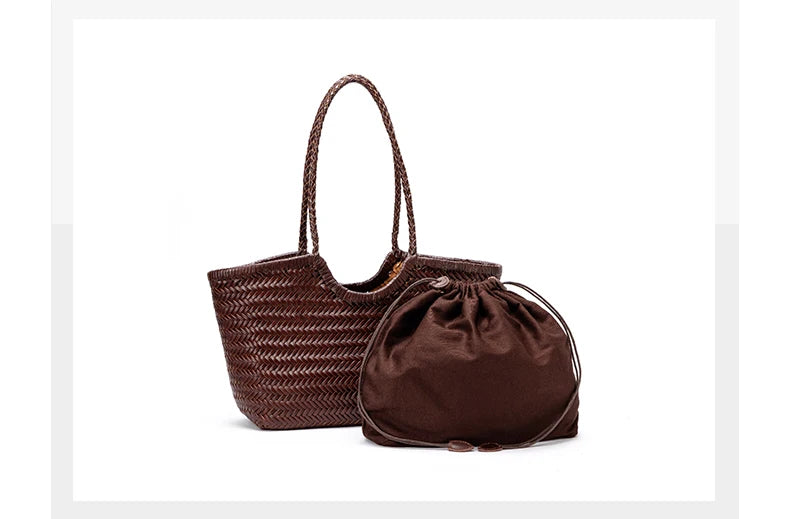 Genuine Leather Handwoven Tote Bag Women's Fashion Shopping Bag Large Capacity Shoulder Bag Luxury Design  Vegetable Basket