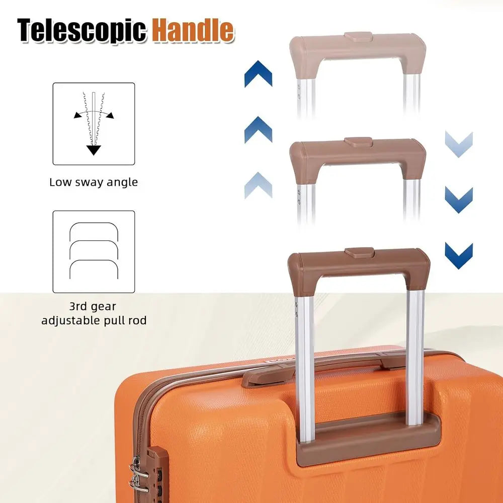 Orange 3-Piece ABS Luggage Set with Spinner Wheels: 22, 14, 9 Airline Approved Suitcases