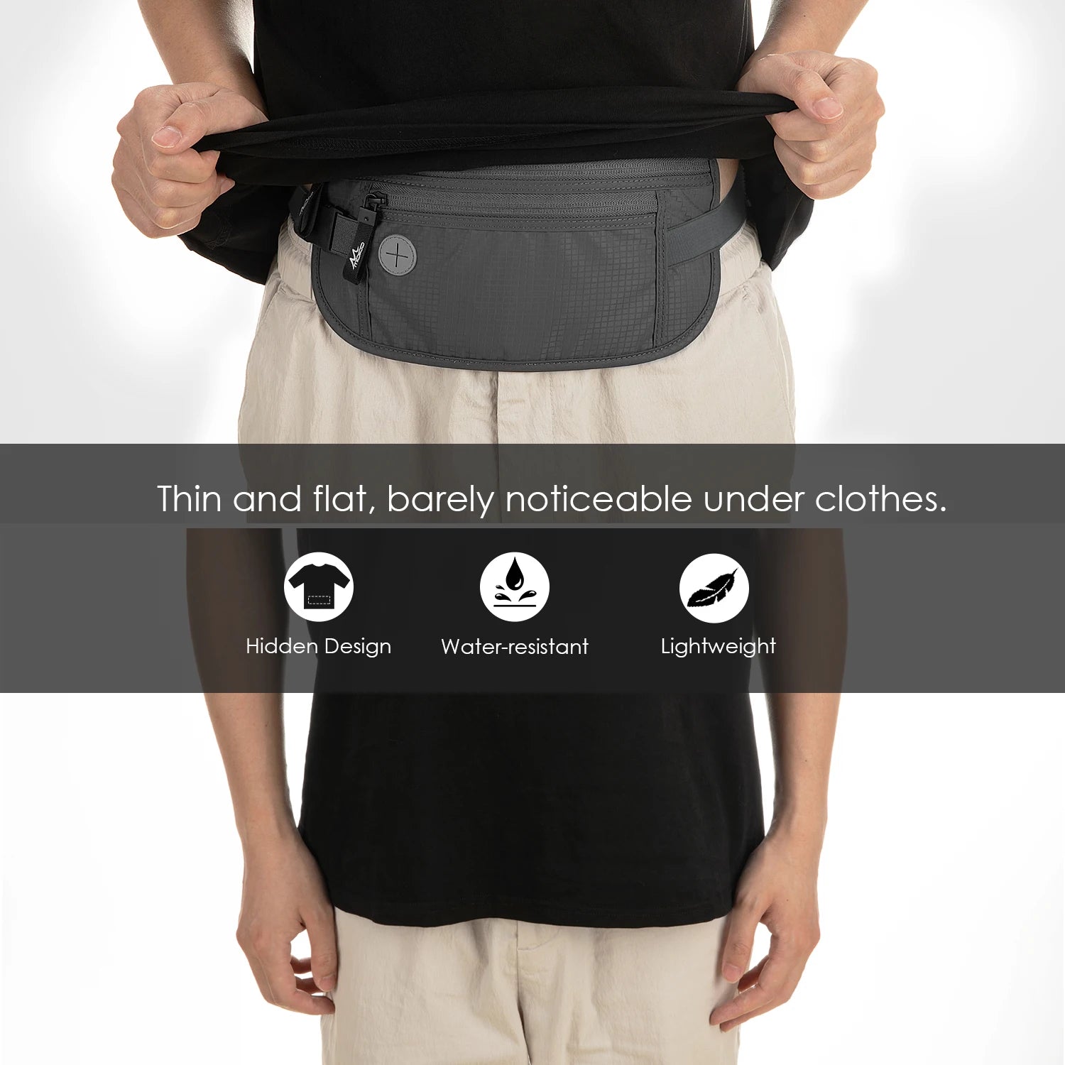 MoKo Secure Travel Money Belt Undercover Hidden RFID Blocking Travel Wallet Anti-Theft Passport Wallets for Men Women