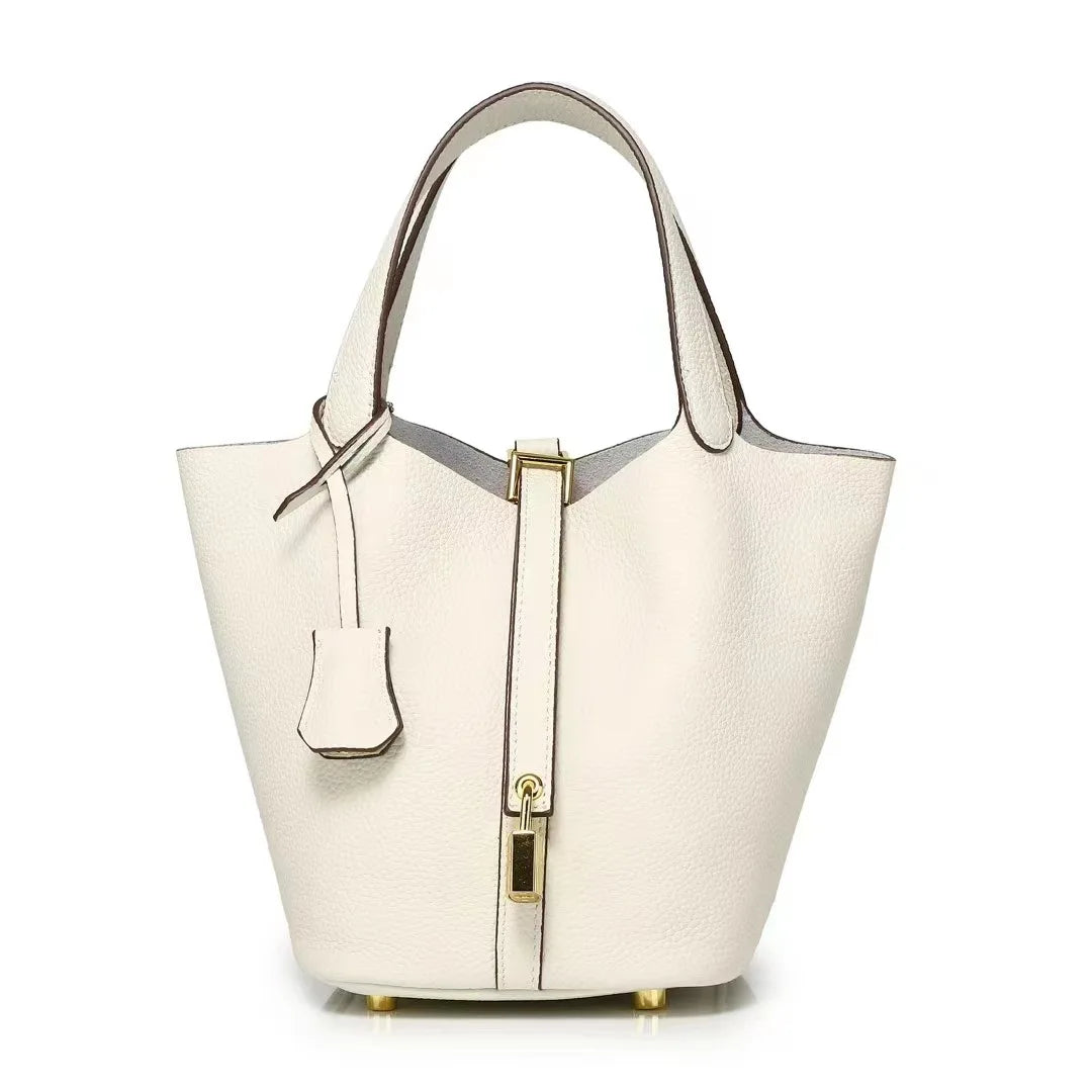 New Leather Luxury Handbag, High-end Soft Leather Bucket Bag, Cowhide Portable Gift Bag, Commuting Versatile Women's Bag