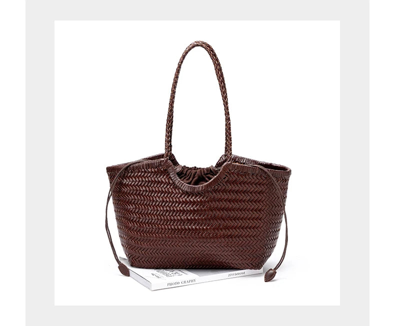 Genuine Leather Handwoven Tote Bag Women's Fashion Shopping Bag Large Capacity Shoulder Bag Luxury Design  Vegetable Basket