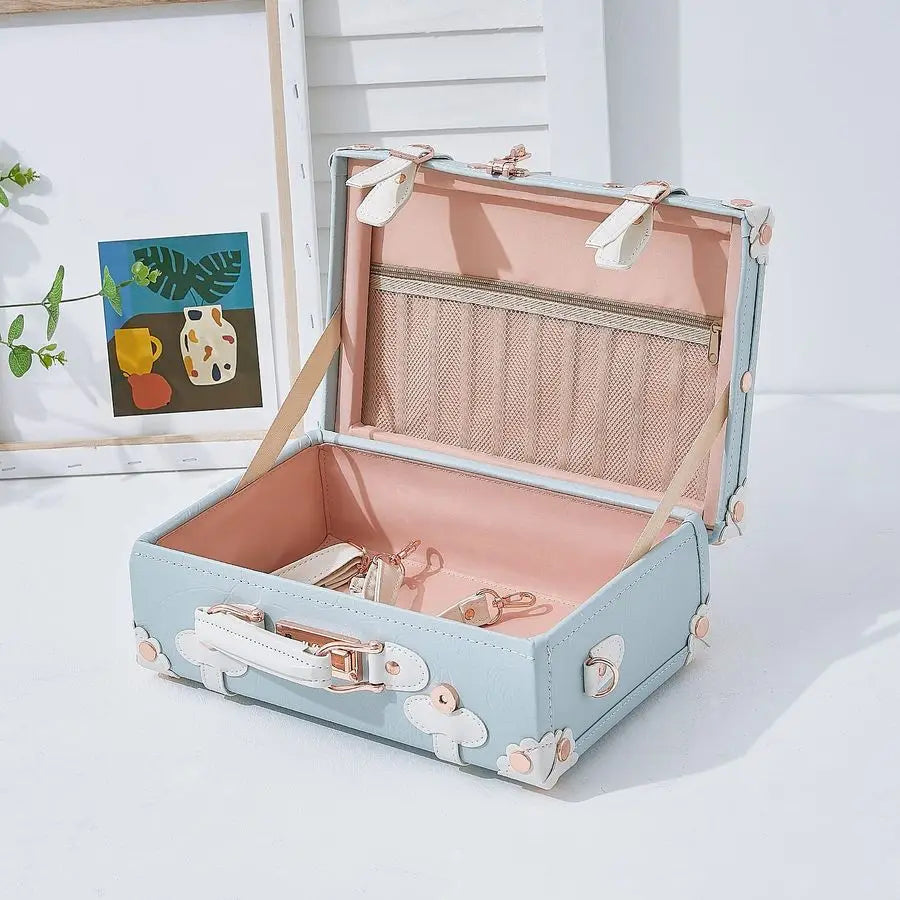 Women Cute Suitcase Small Train Case with Straps