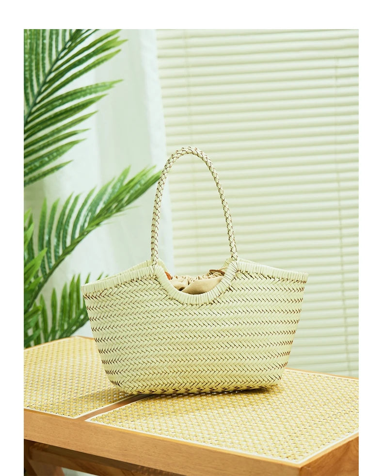 Genuine Leather Handwoven Tote Bag Women's Fashion Shopping Bag Large Capacity Shoulder Bag Luxury Design  Vegetable Basket