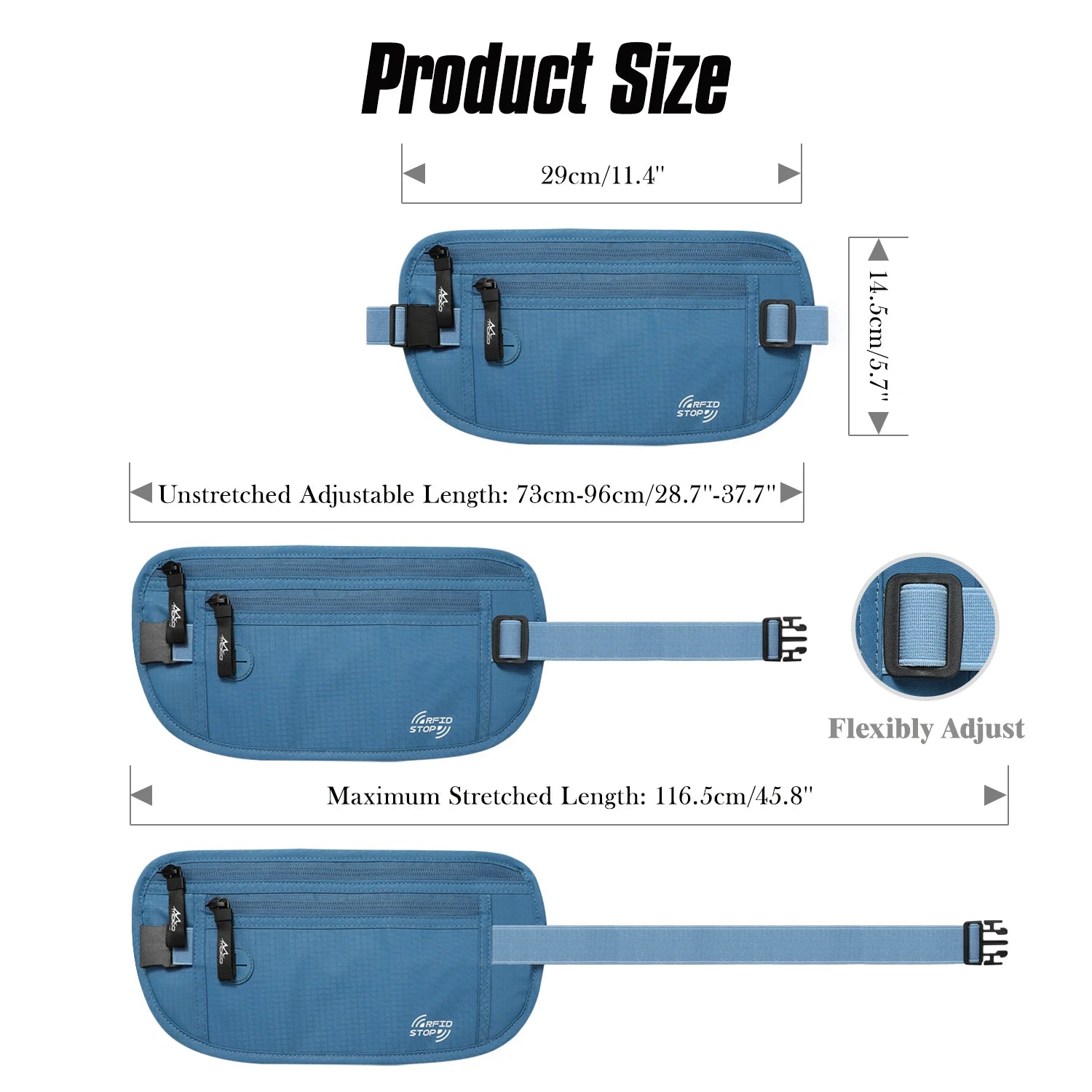 MoKo Secure Travel Money Belt Undercover Hidden RFID Blocking Travel Wallet Anti-Theft Passport Wallets for Men Women