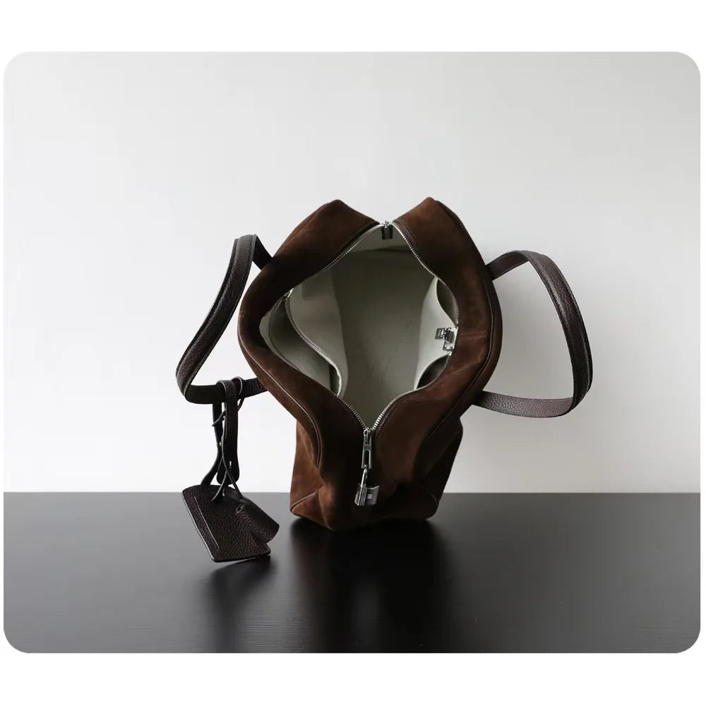 Premium First Layer Cowhide Boston Genuine Leather Women's Bag Simple Large Capacity Bowling Armpit Bag Portable Messenger Bag