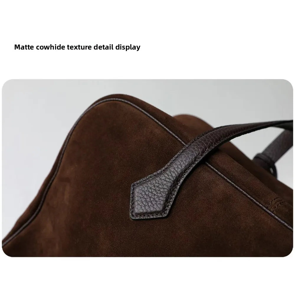 Premium First Layer Cowhide Boston Genuine Leather Women's Bag Simple Large Capacity Bowling Armpit Bag Portable Messenger Bag