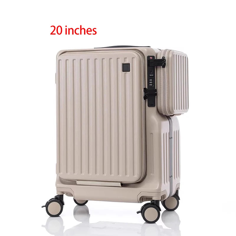 20 Inch Multi Functional Dual Opening Suitcase PC Luggage with USB Port Phone Holder Brake Wheels Travel Luggage for Men Women