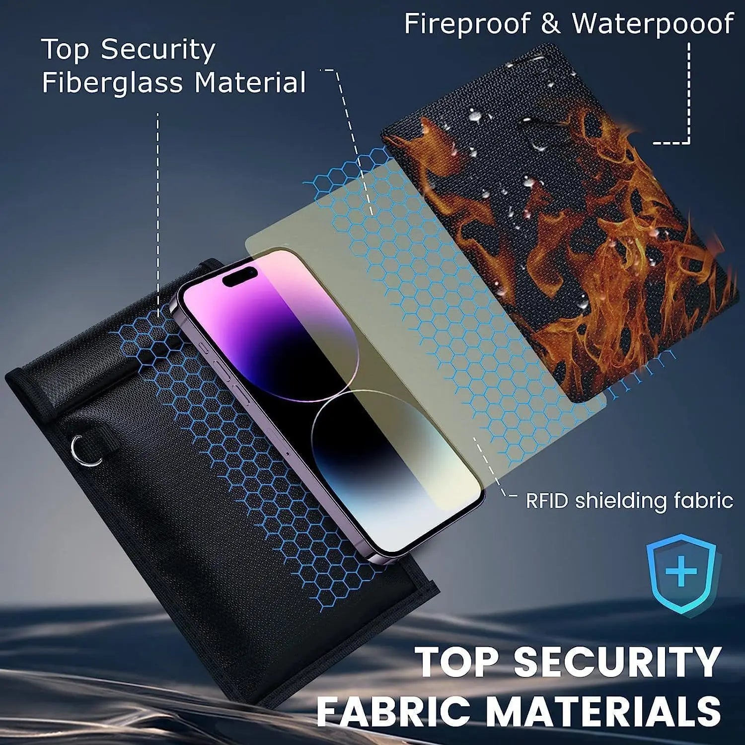 Car Key Signal Blocker Bag Waterproof Fireproof RFID Blocking Pouch Faraday Bag for Car Keys Phone Wallet Anti-Theft Protection