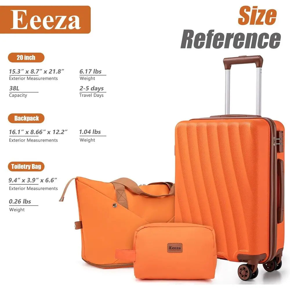 Orange 3-Piece ABS Luggage Set with Spinner Wheels: 22, 14, 9 Airline Approved Suitcases