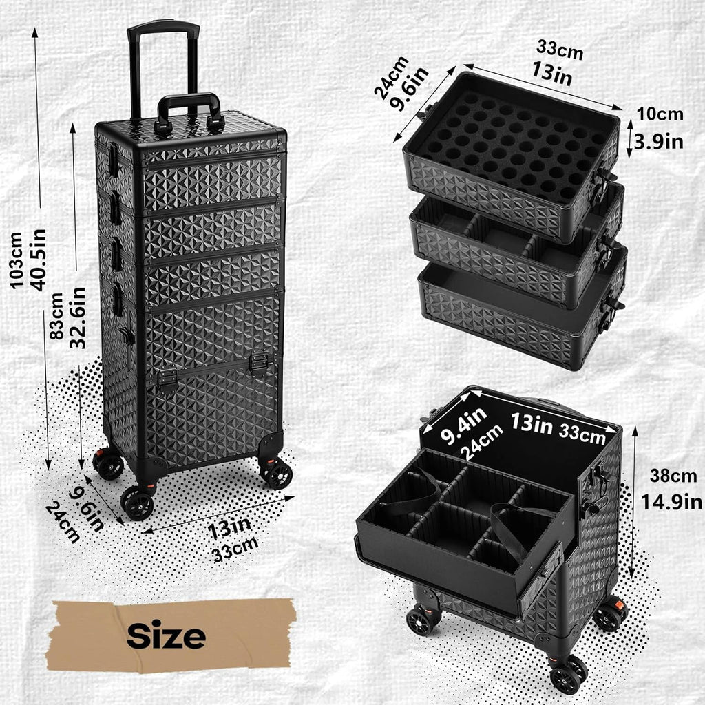 Professional Makeup Train Case on Wheels, Extra Large Cosmetic Case  Rolling Makeup Case Trolley Makeup Organizer with Wheels