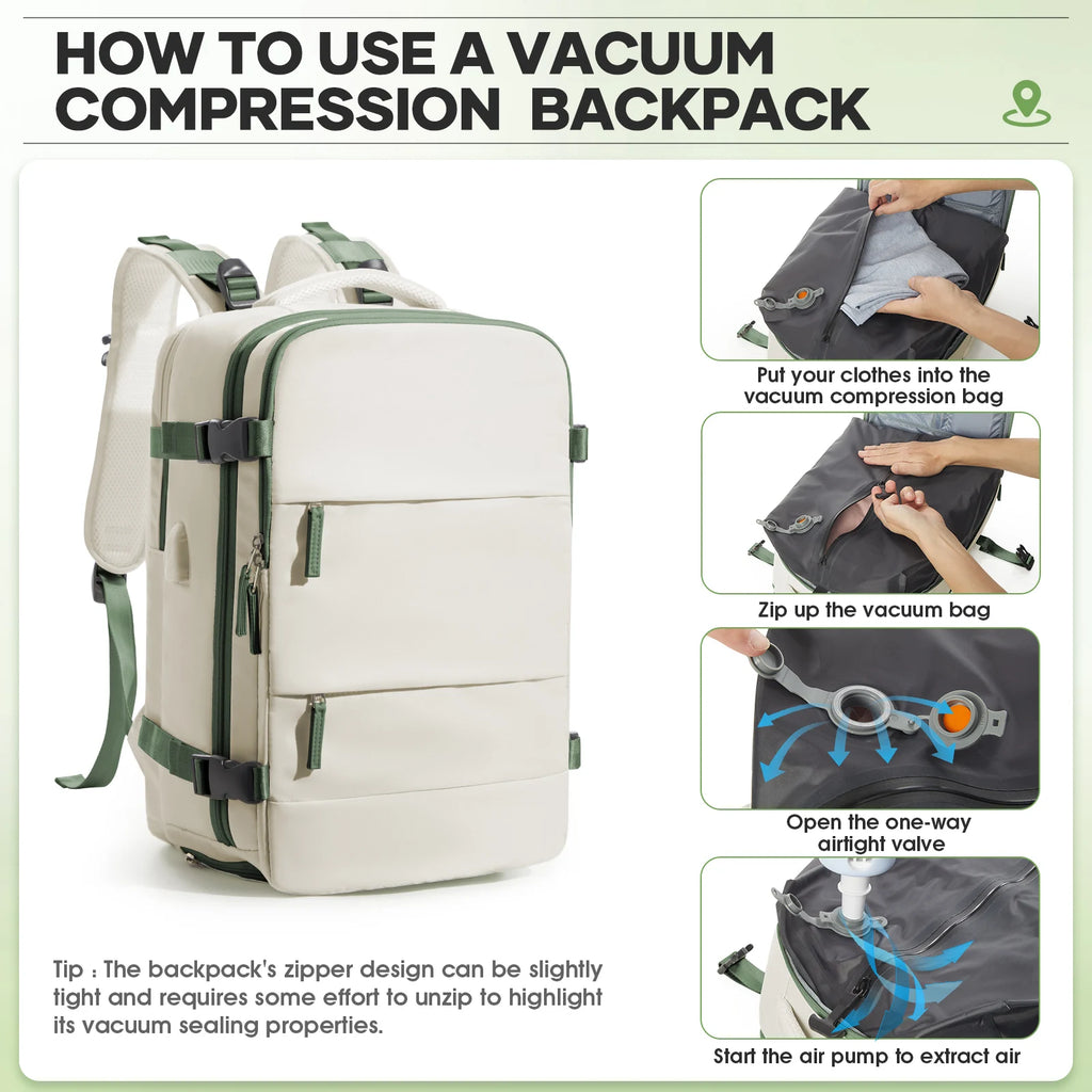 Large Travel Backpack Storage Vacuum Compression Bags with Pump, Waterproof Vacpack Backpack Women Men Business Vacuum Backpack