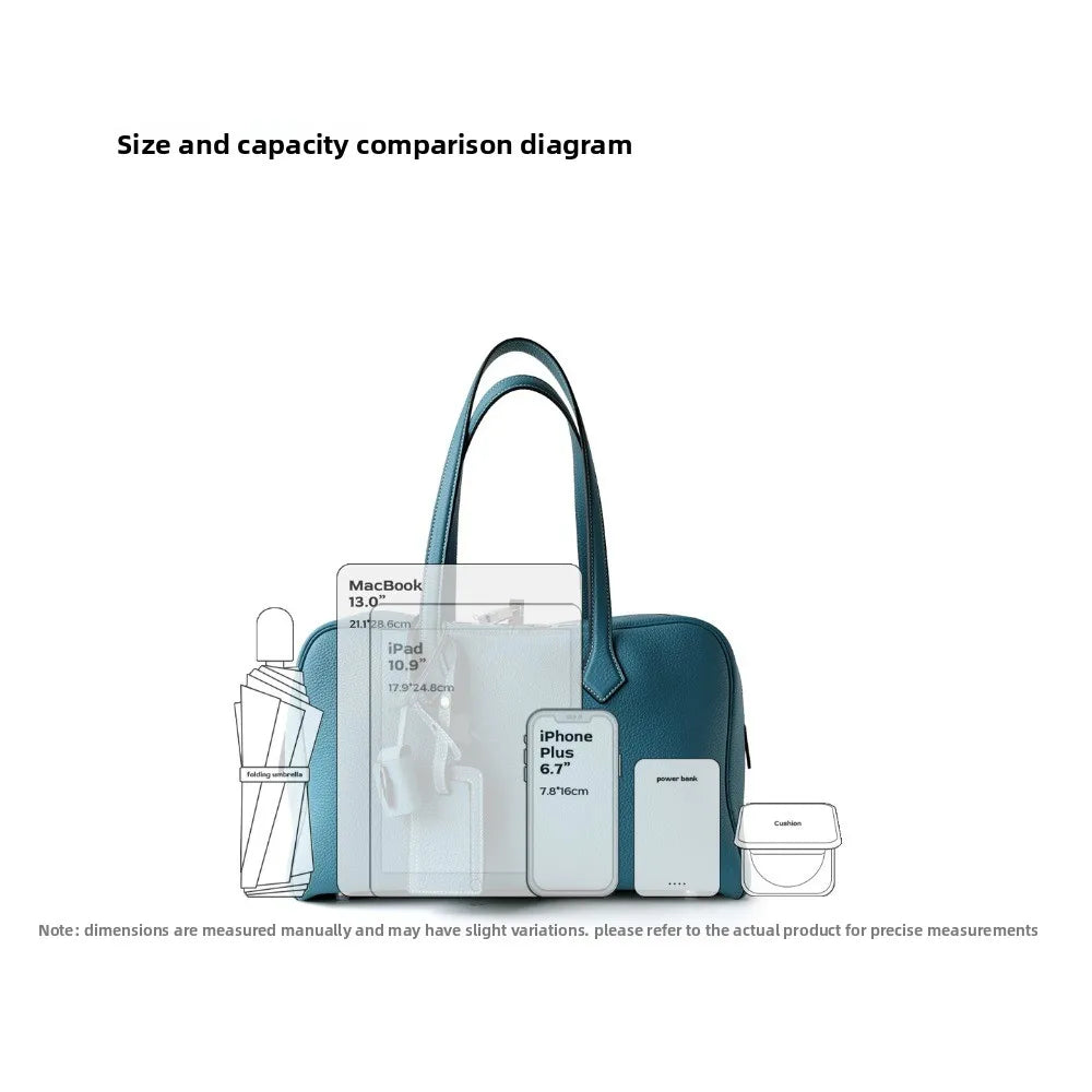 Premium First Layer Cowhide Boston Genuine Leather Women's Bag Simple Large Capacity Bowling Armpit Bag Portable Messenger Bag