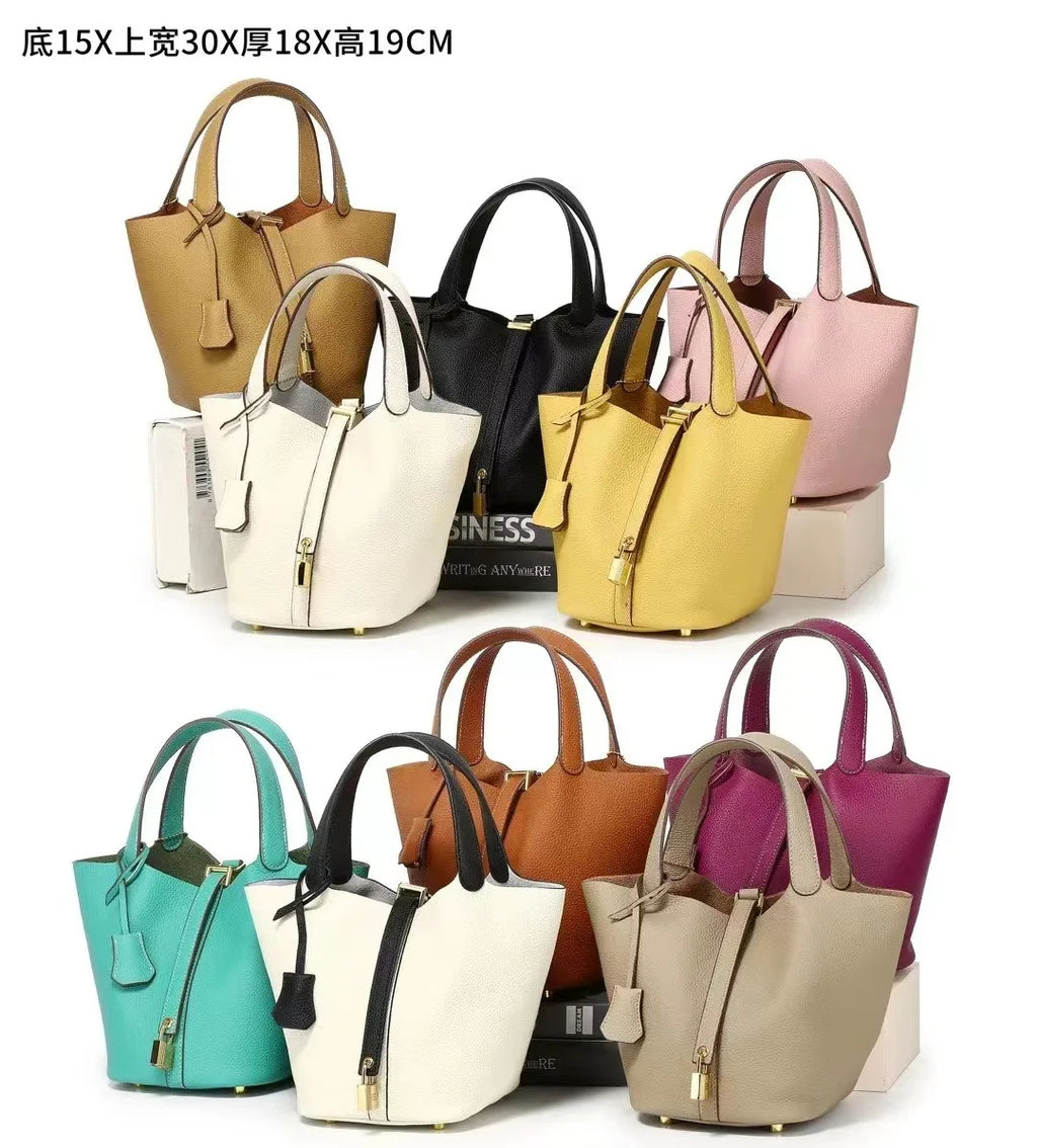New Leather Luxury Handbag, High-end Soft Leather Bucket Bag, Cowhide Portable Gift Bag, Commuting Versatile Women's Bag