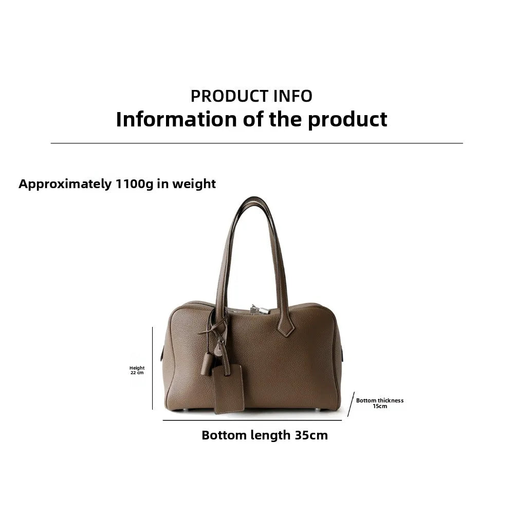 Premium First Layer Cowhide Boston Genuine Leather Women's Bag Simple Large Capacity Bowling Armpit Bag Portable Messenger Bag