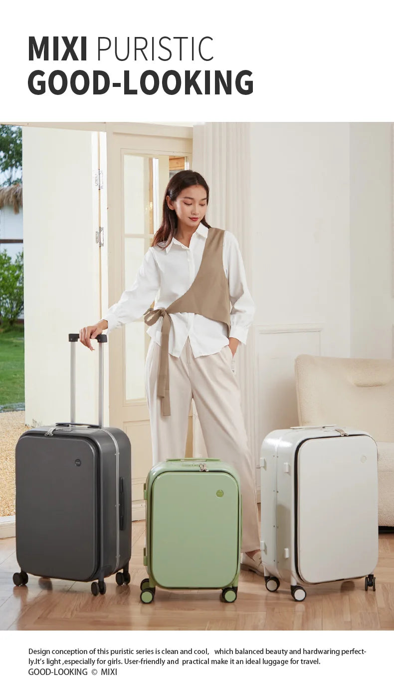 Mixi New PC Aluminum Frame Suitcase Front Opening Rolling Travel Luggage 20 Inch Carry-On 24 26 Inch M9291