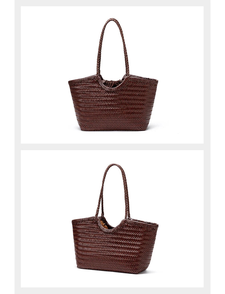 Genuine Leather Handwoven Tote Bag Women's Fashion Shopping Bag Large Capacity Shoulder Bag Luxury Design  Vegetable Basket