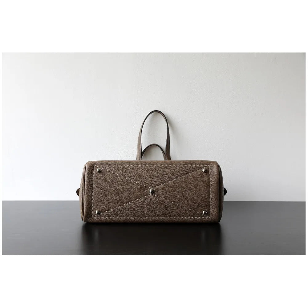 Premium First Layer Cowhide Boston Genuine Leather Women's Bag Simple Large Capacity Bowling Armpit Bag Portable Messenger Bag