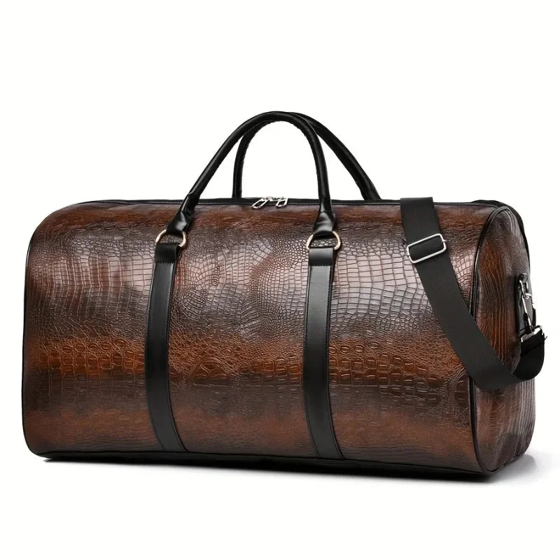 Large Capacity Retro Crocodile-Textured Travel Duffel Bag - Durable Unisex Vacation Luggage,  Versatile Gift for Men & Women
