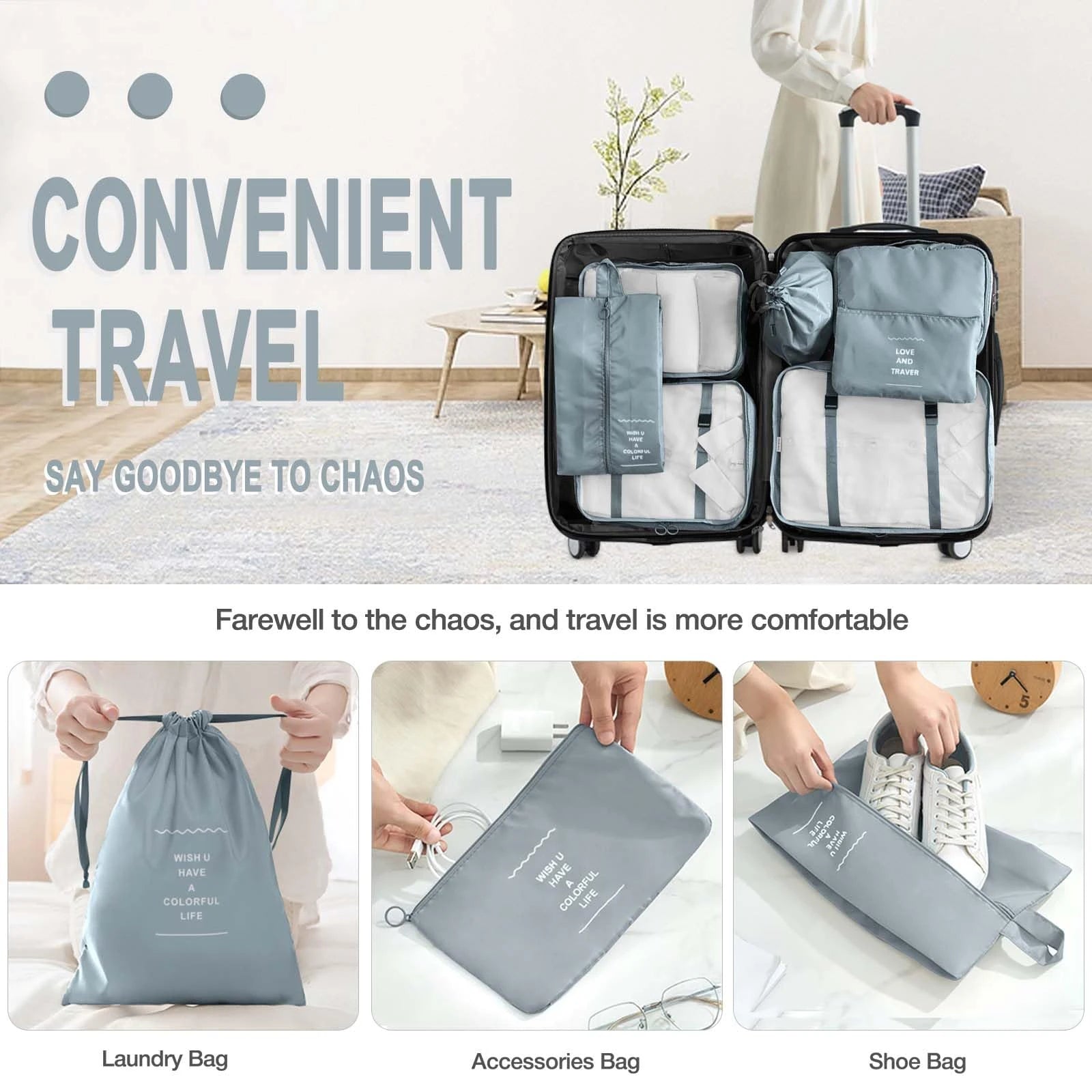 7PCS/SET Travel Organizer Storage Bags Suitcase Packing Cubes Set Cases Portable Luggage Clothes Shoe Tidy Pouch Folding.A-ZMT