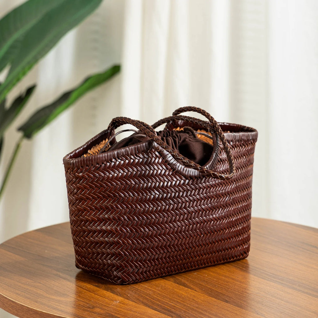 Genuine Leather Handwoven Tote Bag Women's Fashion Shopping Bag Large Capacity Shoulder Bag Luxury Design  Vegetable Basket